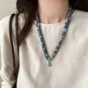 Pañuelo tubular floral azul bufanda de seda collar para mujer estilo pastoral cadena para la clavícula cadena decorativa versátil de nicho accesorios de cadena para el cuello