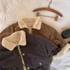 Casaco de Inverno Personalizado para Crianças Espesso Quente com Capuz Bordado Novo Estilo Casaco Grânulos 2025 Veludo Desenho Animado Bebê Marrom