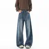 Jeans Rectos para Hombre Shanggu Primavera y Otoño, Corte Holgado, Lavados y Desgastados con Efecto Ojo de Gato