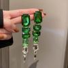 Pendientes Ovalados de Diamante Esmeralda Aguja de Plata Medio Vintage Pendientes Elegantes Lujo Ligero Alta Gama Pendientes Retro