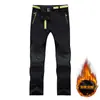 Pantalones Softshell Suaves para Exteriores de Otoño e Invierno para Hombres y Mujeres, Pantalones Deportivos con Bloques de Color, Pantalones Softshell Cálidos de Forro Polar para Ciclismo, Tallas Grandes Transfronterizos