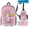 Mochila Sanrio Melody de três peças, bolsa de ombro única para estudantes, estojo para lápis