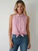 Camiseta de Verano Fina sin Mangas Protectora del Sol para Mujer, Corte Holgado con Detalle de Nudo, Top sin Mangas de Moda