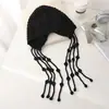 Gorro de Punto Tejido a Mano Estilo Retro con Flores Caladas para Mujer Otoño Borla de Perlas Gorro de Punto Delgado Estilo Étnico