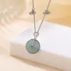 Yiluyin Plata Pura S925 Patrón de Jade Azul Agua Colgante de Paz Nuevo Estilo Chino Versátil Juego de Collar de Plata