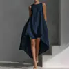 2026 Nueva Moda Femenina Transfronteriza Vestido sin Mangas Asimétrico de Algodón y Lino con Parte Delantera Corta y Trasera Larga