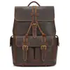 Mochila Masculina, Mochila de Couro Crazy Horse, Bolsa Escolar de Couro Bovino, Mochila de Grande Capacidade, Bolsa de Viagem, Bolsa de Ombro Masculina para Negócios