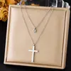 Colar Clavícula Estilo Coreano Fashionável Estilo Cool Corrente Fina de Aço Inoxidável Pingente Cruz de Strass