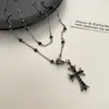 Collar Cruz Negro Gunmetal, Estilo Dulce y Fresco, Cadena Doble para Clavícula para Mujer, Accesorio de Cadena para Cuello Gargantilla de Alta Gama