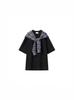 Camiseta com Gola Xale xadrez de cor contrastante, estilo falso duas peças, para homens, Nova Moda High Street 2025, Marca de Design Nicho, Top Spliced de Manga Curta