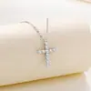 Collar Cruz de Plata de Ley S925 Incrustado de Diamantes Super Brillante para Mujer Moda Elegante Versátil Gama Alta Transfronterizo Europeo y Americano Más Vendido