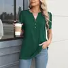 2026 Camisa de Cor Sólida com Botões, Gola V e Manga Curta, Site Independente Europeu e Americano da Amazon, Novo AliExpress Europeu e Americano