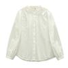 Camisa japonesa pequeña fresca de cuello mao de algodón lavado de manga larga para mujer 2025 primavera camisa casual artística al por mayor