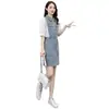 Vestido Casual Patchwork de Sarja com Design de Nicho para Mulheres, Vestido de Verão Emagrecedor e Estiloso com um Visual Super Valorizador