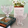Plato de fruta de pata alta con relieve retro de estilo europeo, cubo de fruta transparente de gran capacidad con forma de girasol, plato de fruta profunda, plato de fruta seca para el hogar