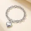 Conjunto de Pulseira e Colar de Aço Titânio com Design de Luxo de Nicho para Mulheres, Pingente Simples em Formato de Coração com Corrente de Fecho Ot
