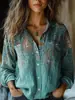 2025 Comercio Exterior Transfronterizo Europeo y Americano Ropa de Mujer Primavera y Verano Nueva Camisa Casual de Manga Larga Estampada Retro Imitación de Algodón y Lino