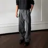Calça Masculina Cleanfit Preta Plissada com Listras Verticais Estilo Old Money de Verão Calça Larga Preguiçosa Calça Casual Reta