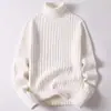 Suéter de punto liso de cuello alto para hombre, top de punto otoño/invierno, diseño de doble cuello, capa base casual, elegante y versátil