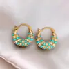 Aretes de estilo francés de turquesa azul con diamantes completos para mujer, lujo ligero, alta gama, versátiles, exquisitos, diseño único, aretes elegantes