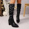 Botas de Moda Europeias e Americanas Transfronteiriças com Bico Fino, Manga Plissada e Salto Alto, Inverno 2025, Tamanho Grande, Forradas com Lã, Quentes, para Mulheres