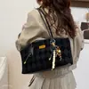 Bolsa Tote Feminina Camurça Grande Capacidade 2026 Bolsa Ombro Único Nova Moda Treliça de Diamante Exquisito Estilo Coreano Combina com Japonês