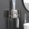 Dispensador Automático de Pasta de Dente Simples Montado na Parede com Operação de Um Toque, Inclui Dois Copos e Conjunto de Porta-Escovas de Dente
