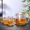 Conjunto de Bule de Vidro Resistente ao Calor para Uso Doméstico, Bule de Infusão de Chá de Alto Borossilicato, Conjunto de Chá com Textura Martelada em Caixa de Presente, Separação Chá-Água, Chá de Flores