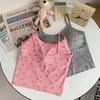 711# camisola corta de rayón estampada de verano para mujer con almohadilla en el pecho delgada delgada delgada espalda pequeña top versátil
