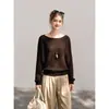 Suéter de tricô simples, texturizado, de corte solto, oversized, com gola redonda e mangas compridas para mulheres, nova coleção de outono, suéter elegante estilo francês