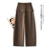 Nuevos pantalones de traje de dos piezas falsos de otoño para mujer, cropped, micro-globo, estilo coreano, cintura alta, versátiles, pierna ancha, casual