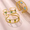 Pulsera de Acero de Titanio con Goteo de Aceite y Oro de 18K, Estilo Océano de Esmalte de Alta Gama, Diseño de Estrella de Mar y Palmera, Brazalete Abierto de Acero Inoxidable de Lujo Ligero