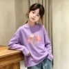 Roupa íntima de algodão puro com gola redonda para meninas no outono, camiseta elegante e versátil de manga comprida com corte solto para meninas