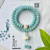 Pulsera de Sal Marina y Raíz Azul Bodhi con Doble Círculo y Cuentas de Ábaco, Rosario Budista de Mano Estilo Chino, Estilo Colgante de Loto