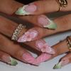 Flores Listradas Metálicas Brilho Francês Contas Douradas Meninas Branco Doce Gentil Elegante Moda Estilo Ins Manicure