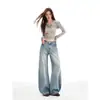 Jeans Azules Vintage de Tiro Alto de Pierna Ancha para Mujeres Altas, Estilo Americano, Adelgazantes, Sueltos, Caídos, Pantalones de Longitud Completa
