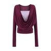 Camiseta Manga Morcego Gola Drapeada Cor Contrastante Falsa Peça Dupla 2025 Outono Nova Slim Fit Sexy Base para Mulheres