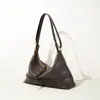 Nova Bolsa Feminina Retro de Ombro Único, Sob o Braço, Couro Genuíno, Outono e Inverno 2025, Bolsa Tote de Couro Bovino de Primeira Camada, Grande Capacidade, Design Simples