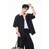 Camisa de Manga Curta Estilo Escuro para Homens, Nova Roupa Masculina Estilo Japonês de Verão, Camisa Fluida de Seda Gelo, Jaqueta Fina de Meia Manga, Tendência