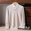 Camiseta Base de Punto Cálido con Cuello en V para Negocios, Otoño/Invierno 2026, para Hombres de Mediana Edad, Nuevo Suéter de Cachemira