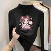 Camiseta de manga larga para niña, de otoño e invierno, cuello semi-alto, felpa cepillada, cálida y gruesa, prenda base de moda para bebé