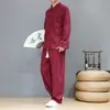 Conjunto Masculino de Veludo Cotelê Estampado Estilo Chinês Outono/Inverno, Roupa Tang com Gola Abotoada, Conjunto Casual Solto de Duas Peças Novo Estilo Chinês