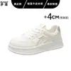 En stock~Zapatillas blancas de cordones de piel de vaca suave con suela gruesa para mujer, zapatillas deportivas casuales versátiles para mujer, zapatos para estudiantes