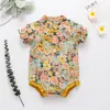 Macacão estilo chinês Foshan Baby para meninas, manga curta, verão, Cheongsam, moda nacional, bolsa floral, vestido de princesa para escalada