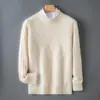 Baicai Rong Otoño/Invierno Nuevo Suéter de Lana de Cuello Medio Alto para Hombre, Tejido Grueso para el Trabajo, Raya Diagonal, Suéter de Tejido de Paja, Capa Base