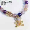 Pulsera de Cristal Super Siete Natural Pura, Exquisita de Nicho Pulsera de Perlas Redondas de Amatista Rosa Fuego Púrpura Nueve para Mujeres