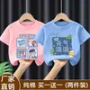 Camiseta moderna de manga corta estampada para niños pequeños, holgada y versátil, top de algodón puro con cuello redondo y diseño de dibujos animados estilo coreano
