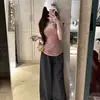 Camiseta de manga corta con cuello en V, puramente seductora, para mujer, adelgazante y ligeramente transparente, cuello redondo, hombro normal, top elástico y que se ajusta a la figura