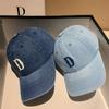 Gorra de Béisbol de Mezclilla Bordada con Letra D Estilo Coreano Simple y Versátil para Mujer en Moda Primavera y Verano Gorra Suave con Visera para Mostrar Rostro Pequeño