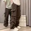 Pantalones Cargo Estilo Americano para Hombres y Mujeres, Vintage Retro High Street Pareja Sueltos Casuales Funcionales con Cordón Jogger